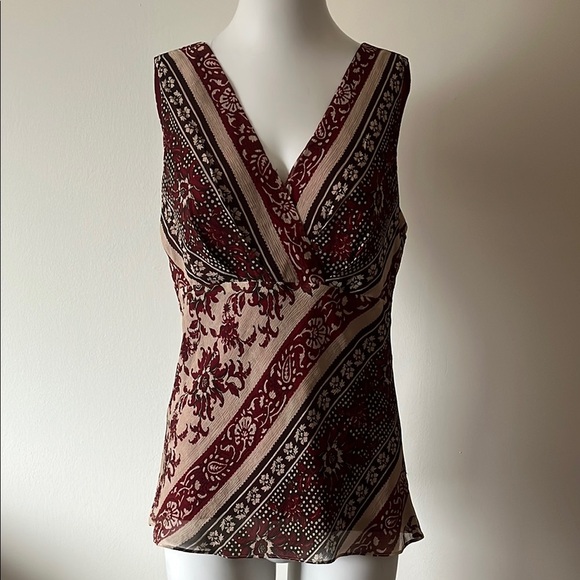 Ann Taylor Silk Elegant Burgundy and Beige Women's Top Size 8 New With Tag - Picture 1 of 8